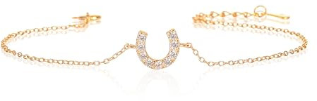 Diamond Treats Bracelet en Fer à Cheval pour Femme en Argent 925 Plaqué Or, Porte Bonheur pour Jeune Fille