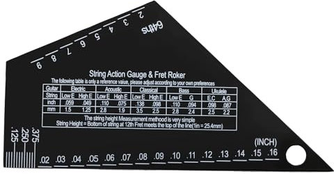 Gitarrensaitenlehre, Hochpräzise Skala Bundwippe mit Metrischen und Umrechnungstabellen Saitenhöhenlineal Bundnivellierungswerkzeug für Gitarrenbauer 1 mm Dicke