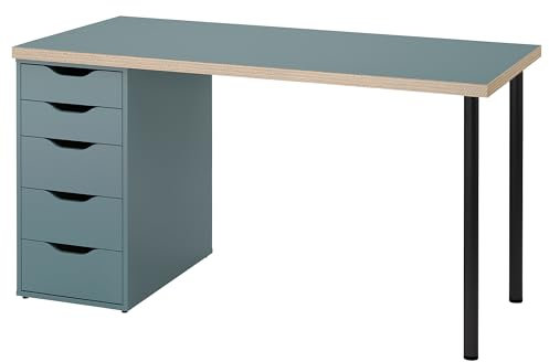 Generisch ALEX/LAGKAPTEN Schreibtisch, 140x60cm, Grau-Türkis/Schwarz