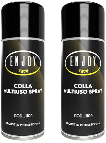 ENJOY TECH - Colla Extraforte Spray 2x400ML | Per Tessuti, Plastica, Legno, Auto e Metalli | Applicazione Permanente | Resistente a Intemperie e Calore | Made in Italy