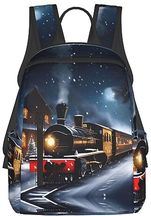 OdDdot Rucksack aus dem 2. Weltkrieg mit Flugzeugdruck, leicht, Reisen, lässig, Tagesrucksack, Laptop-Rucksack für Damen und Herren, Winter Weihnachten Schnee Nacht Eisenbahn Zug, One size
