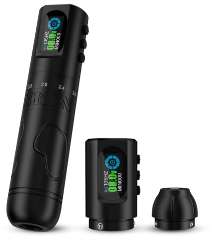 INKin Tattoo Maschine, Tätowiermaschine Wireless mit Verstellbare Anschläg 2,0-4,2mm und OLED Digitalanzeige, Tattoo Maschine Set mit 2 Austauschbaren 1600mAh Batterien für Langzeitarbeit – INKflexo