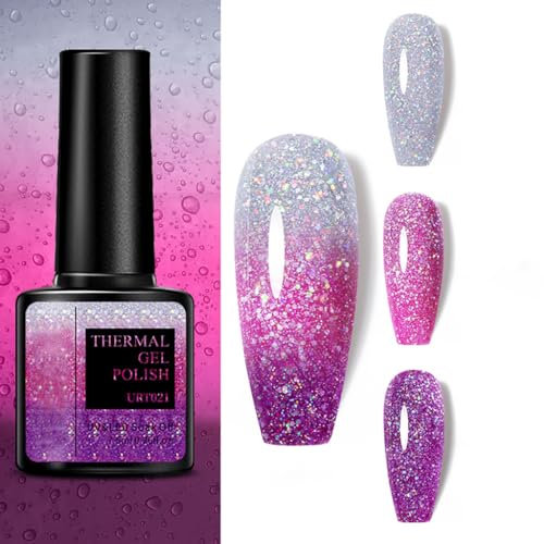Colour Changing Gel Nail Polish, gel nail polish with Thermal Temperature Color Changing Diamond Glitter Reflective Nail Polish Long Lasting Glossy for DIY Nail Art Manicure at Home Salon (21#)