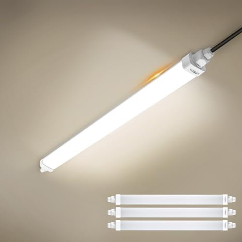 TONFFI 3 Stück LED Feuchtraumleuchte 60CM mit 18W 1800lm 4000K Linkable LED Röhrelampe Wannenleuchte Kellerleuchte Büroleuchte IP65 für Innen-Außen Garage, Balkon, Keller, Flur, Treppe,Büro