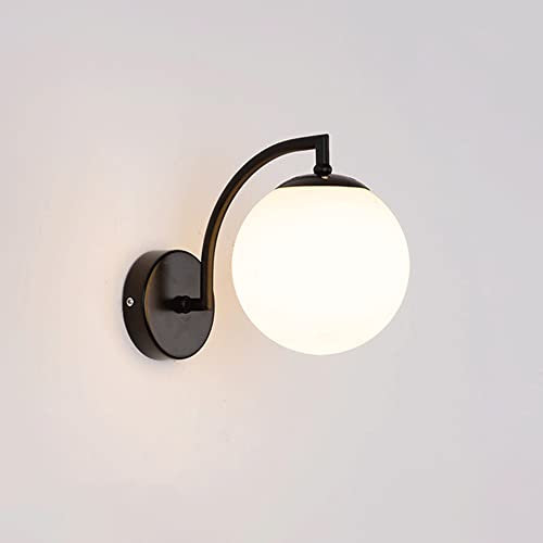 Moderna lámpara de pared de bola de cristal blanco con acabado de metal antiguo, base E27, iluminación de cabecero para sala de estar, baño, dormitorio y pasillo, lámpara de pared (1 luz)