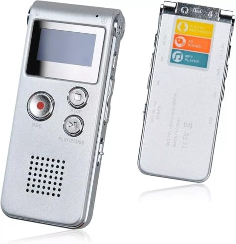 Rigwig Digitales Diktiergerät, 3072 kbps HD Voice Activated Recorder mit Wiedergabe, 7 Stufen Intelligente Rauschunterdrückung Diktiergerät, 30H Akkulaufzeit, Audiorecorder (8 GB) (Sonic Silver)