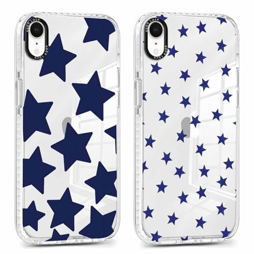 Phoona 2 packs Phone Case for iPhone XR 6,1'', Cute Clear Transparent Cover with Stars Pattern Aesthetics Design, Soft Shockproof Protective Bumper Slim Funda for Women Girls