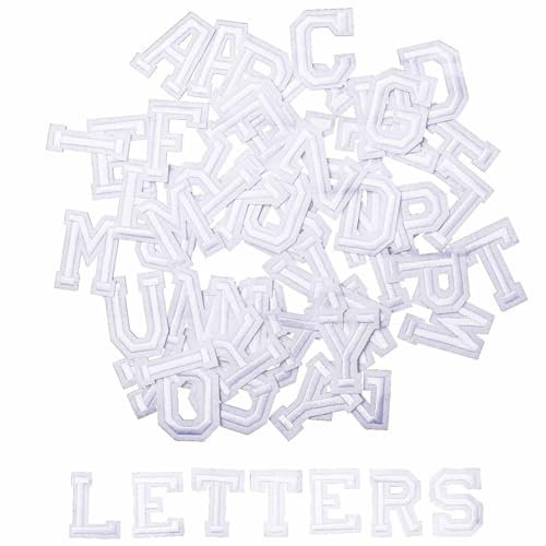 RSYHVG 52pcs Alphabet A to Z Patches, Iron on Sew on Letters for Clothes, Classic White
