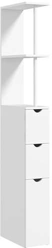 HOMCOM Meuble Colonne Salle de Bain, Armoire de Salle de Bain, avec tiroirs, étagères Ouvertes, Placard, 15 x 33 x 136,5 cm, Blanc