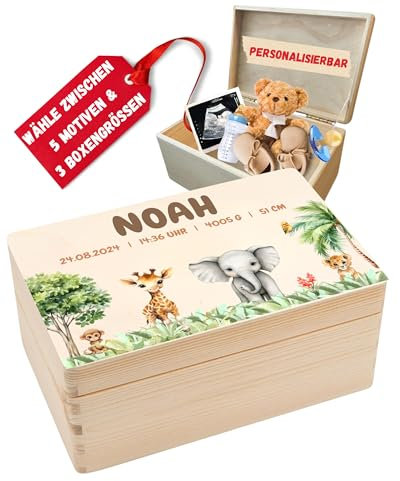 DEschenk Erinnerungsbox Baby - Geschenk zur Geburt, Erinnerungskiste Baby, Baby Erinnerungsboxen in verschiedenen Größen (inkl. Personalisierung)