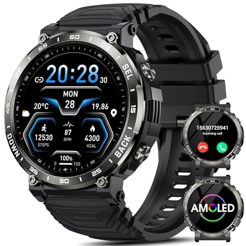 PYRODUM Montre Connectée Homme Étanche, Montre Sport 110+ Modes de Sport, Podometre, 24/7 Cardiofrequencemetre/SpO2/Sommeil, Mot de Passe, Appel Bluetooth, 1.52 AMOLED Smartwatch pour Android iOS