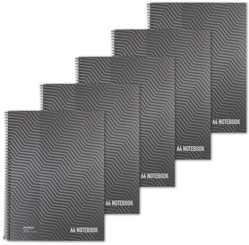 SUMMIT Recycled Jotter A4+ Notebook, 80 Sheets 160 Page, Wirebound, 8 mm Lined with Margin, Notepads, 4-Hole Punch and Perforated, Pack of 5