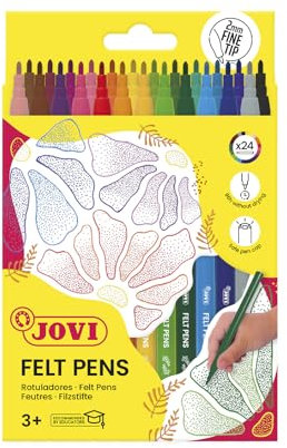 Jovi - FELT PEN, Rotulador de trazo fino, punta fina, estuche de 24 colores, punta de 2 mm
