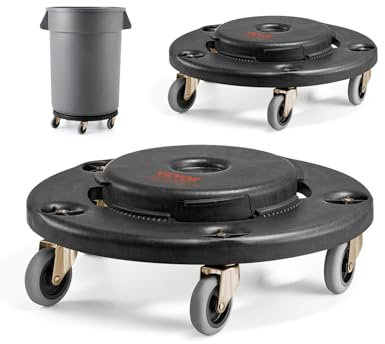 VEVOR Chariot à Poubelle 75,7/121/166,5/208 L Socle à Roulettes à Poubelles Rond, Lot de 2, Capacité de Charge 227 kg, avec 5 Roues Pivotantes, Chariot Multifonctionnel Robuste, pour Transport Déchets
