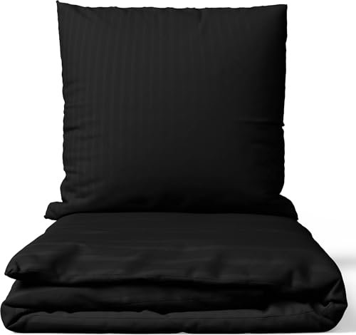 Leonado Vicenti Satin Bettwäsche 200x200 cm Schwarz | 100% Baumwolle Damast | 4-Jahreszeiten Set mit Kissenbezug 80x80 cm | Premium Qualität | Weich & Hautfreundlich | Mit Reißverschluss