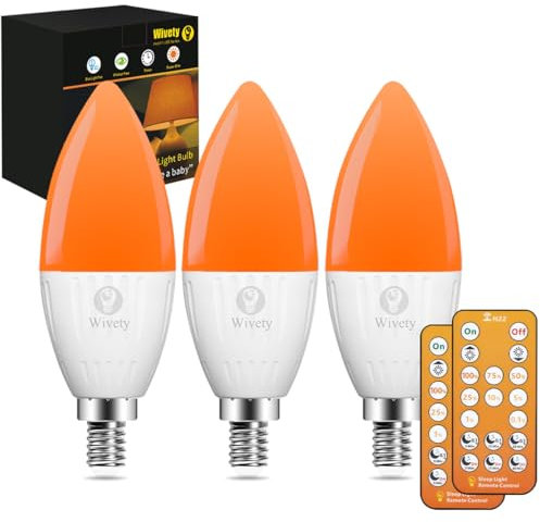 Wivety LED Schlaf Glühbirne E14 mit Fernbedienung, 1600K Bernstein, 5W Lampe Blaulichtfilter für Schlaftherapie, Babyzimmer, Schlafzimmer (3er-Pack)