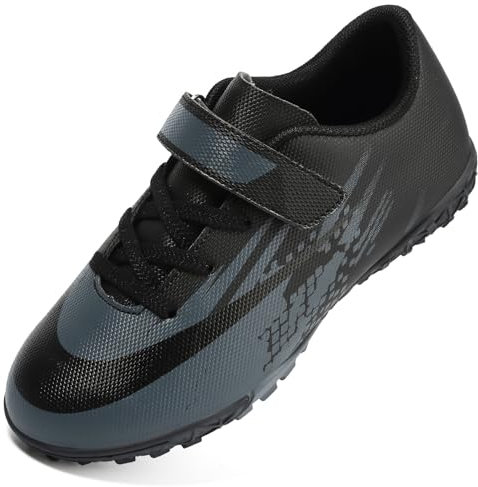 Dhinash Boys Football Boots Kids Astro Turf Trainers Football Shoes Girls Soccer Shoes Teenager Indoor Outdoor Athletics Training Sport Sneakers Unisex Black Grey 5UK