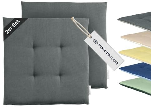 TOM TAILOR NEU! Sitzkissen Stuhl 2er Set - gemütliche Stuhlkissen 40x40 cm in Grau - Sitzauflage waschbar für Esszimmer, Bürostuhl, Bank, Boden & Gartenmöbel - Oeko Tex Zertifiziert