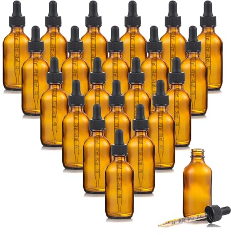 Lot de 20 flacons compte-gouttes en verre brun de 100 ml avec graduation, pipette en verre, entonnoir et étiquettes. Flacons vides pour huiles essentielles, teintures, liquides et aromathérapie.
