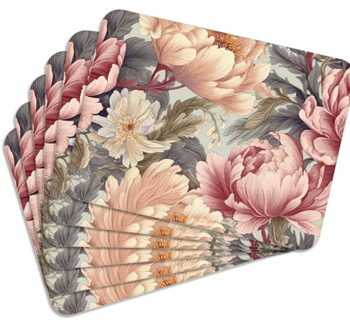 MG Design Set aus 6 Kork-Platzsets – Blooming Peonies – 30 x 40 cm – hitzebeständig & abwischbar, mit Korkrückseite