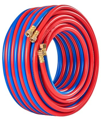 RSBFER Tuyau de Chalumeau Double, tuyaux de Chalumeau de découpe oxygène-acétylène avec raccords en Laiton, Tuyau de soudage et de découpe Ignifuge Haute Pression,5m
