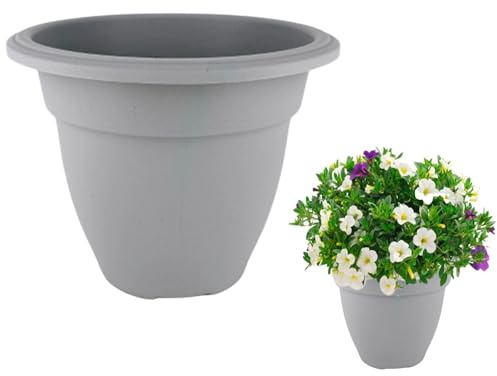 Shop4allsorts Grey 30cm small round bell plant pot - plastic plant pot - small indoor and outdoor garden planter - traditional bell shape pot - herb and flower planter.