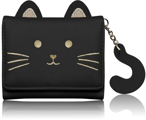 Porte Monnaie Femme Portefeuille Carte Monnaie Feuille Cuir Portefeuilles Porte-Cartes Chequier Feuilles Wallet Portemonnaiepour Porte-Feuille Grand Format Fille Noir Chat
