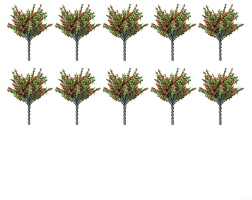 DAZZLEEX 10 Stück künstliche rote und grüne Sträucher, 3 cm hoch, Kunststoff, Landschaftspflanzen für Garten, Terrasse, Landschaftsdekoration