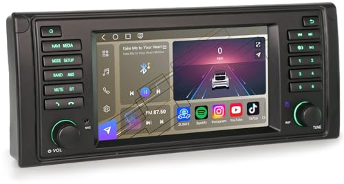 Qualcomm 8-Kern 8GB+128GB Android 14 Autoradio für BMW 5er E39 M5 Radio Apple CarPlay & Android Auto Canbus Bluetooth 5.1 SWC 4G LTE WiFi GPS Navigation, 7 Zoll Display Touchscreen