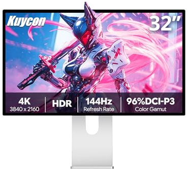 Kuycon P32K 32 inch FHD (3840 x 2160) 4K 144HZ Gaming Monitor, IPS, 1.07 Billion Colors, 99% sRGB, 5ms, HDR, 178° Viewing Angle (Minimalist - with Stand)