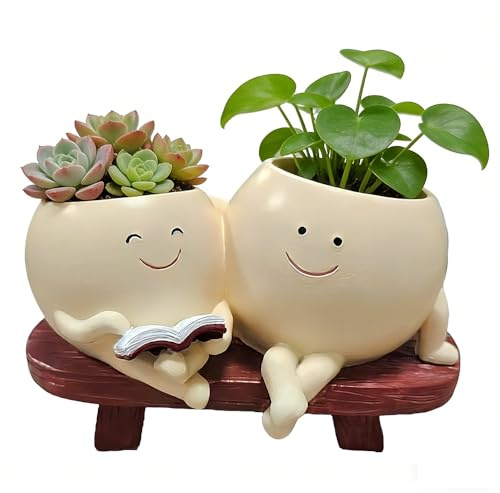 RNPKZ Smily Face Planter Pot, Cute Resin Flower Head Planter, Novel Sit Chair Succulent Pots, Funny Rocking Chair Plant Pots with Drainage Hole for Indoor Outdoor, Gift for Mother Father Friend (B)