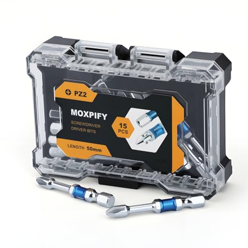 PZ2 15pcs Impact Driver Bits, 50mm Magnetic Screwdriver Bit Set | Magnetic Drill Bits Pozidriv 2 Heavy Duty