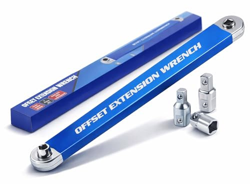 Offset Extension Wrench, Set Chiave di Estensione Offset 39cm (15), Prolunga Chiave a Cricchetto Universale con Trasmissione a Catena, Adattatori (1/4, 3/8, 1/2), Spazi Ristretti e Motori (1pc)