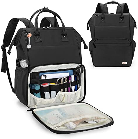 LoDrid Pflegetasche, Robuste Medizinische Tasche für Pflegekräfte | Rucksack mit stabilem Stahlrahmen(Oben), 15,6-Zoll-Laptopfach,Reißverschluss und Innenpolsterung, Schwarz (Nur Rucksack)