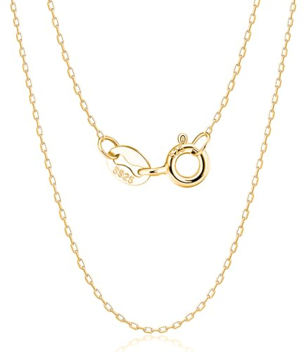 EPHSUNA 925 Sterling Silver 1 mm Cable 14-30 Inch Chain Necklace - Silver or 18K Gold Plated