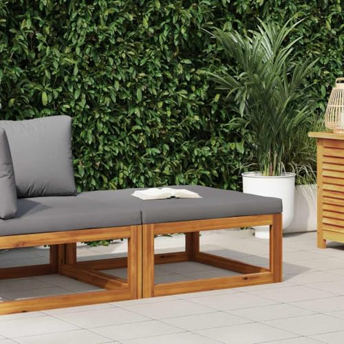 Keeushr Repose-pieds en bois d'acacia massif avec coussin rembourré gris foncé pour l'extérieur, meuble de jardin résistant avec surface huilée et capacité de charge élevée
