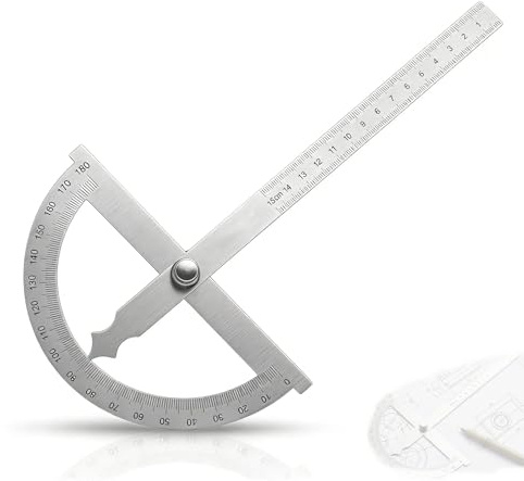 JIXLOUR Goniometro 180 Gradi, Goniometro in Acciaio Inox con Vite di Bloccaggio Regolabile, 0-180° Universale con Scala Righello per Falegname, Scuola, Marcatura, Disegno