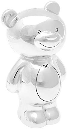 Brillibrum Design Kinderspardose Teddy versilbert anlaufgeschütz Spardose aus Metall in Bärchen Form Geldgeschenk