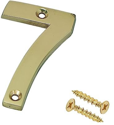 Merriway BH04233 Polished and Lacquered Solid Brass Screw-On House Flat Gate Post Numeral 75 mm (3 Inch) Number 7