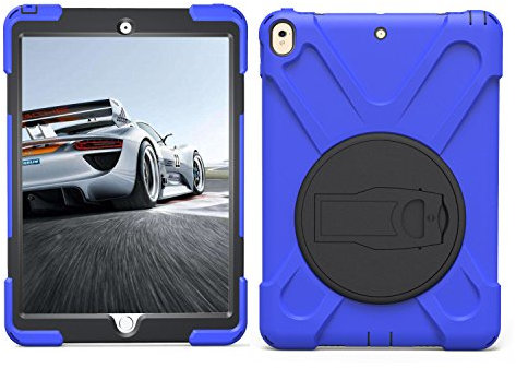 2017 26,7 cm (10,5 Zoll) iPad Pro Hülle, robustes Design, doppellagig, stoßfest, stoßfest, Hybrid-Armor Cover mit 360 Grad drehbarem Ständer + Griffgurt + eingebautem Displayschutz (blau)