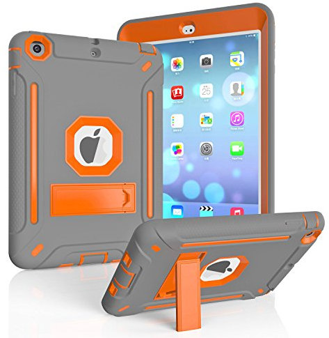 Makeit custodia iPad Mini & # xFF0 C; iPad Mini 3 case ibrido resistente antiurto protettiva in silicone e cassa del corpo robusto custodia protettiva con supporto per iPad Mini 1/2/3 S-Grey/Orange