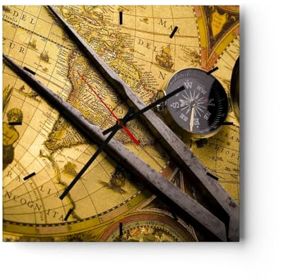 ARTTOR Moderne Wanduhr 40x40cm Quadrat Glasuhr Weltkarte Reisen - 0146
