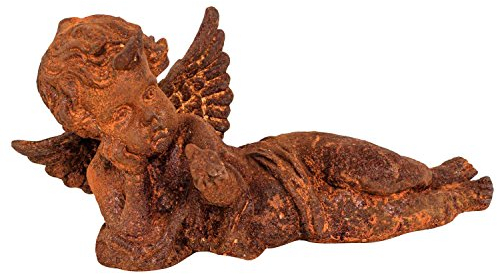 aubaho Gartenskulptur Engel liegend Eisen Garten rost Eisenfigur Skulptur Antik-Stil