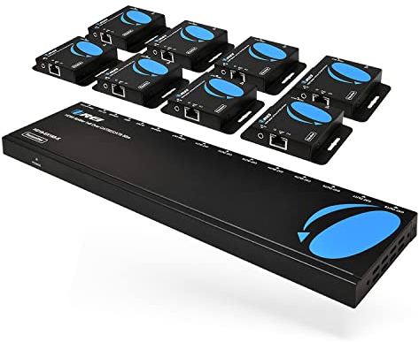 OREI 1x8 HDMI Extender Splitter Multiple Over Single Cable CAT6/7 1080P with IR Remote EDID Management - Up to 165 Ft - Loop Out - Low Latency - Full Support