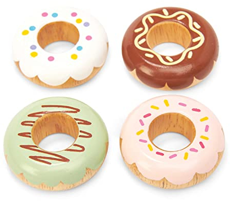 Le Toy Van - TV332 - Pretend Donuts Lernspiel, Kinderspielzeug, 2 Jahre, Set mit 4 Donuts mit Geschenkbox, Montessori-Spiel, FSC-Naturholz und Farben auf Wasserbasis