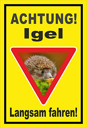 Melis-Folienwerkstatt Schild Achtung - Igel langsam Fahren Straße – 45x30 cm – 3mm Aluverbund – mehrere Größen/Materialien