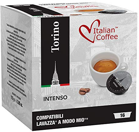 Italian Coffee capsules compatible with Lavazza A Modo Mio machines, Espresso pods (Torino Intenso, 128 Pods (8 Packs of 16 pods))