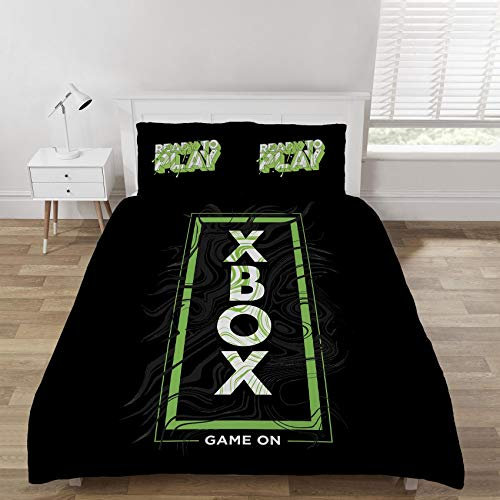 Dreamtex Xbox Game on Green and Black Double Duvet Cover Reversible Bedding Set, Polycotton