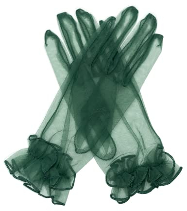 Hoseirty Damen-Handschuhe, kurz, Tüll, Hochzeit, Party, Handgelenk, Vintage, transparent, für Tee, Party, Abend, Abschlussball, Opern, Party, Handschuhe, dunkelgrün