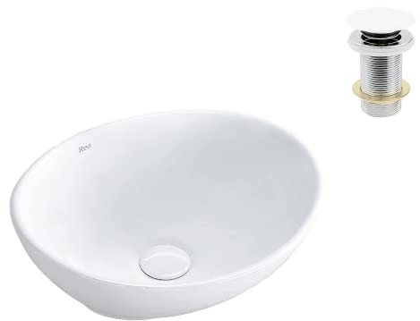 VBChome Waschbecken Kleine + Pop-up Click-Clack 34 x 27 x 13 cm Mini Keramik Weiß Oval Waschtisch Handwaschbecken Aufsatzwaschbecken Waschschale Gäste WC